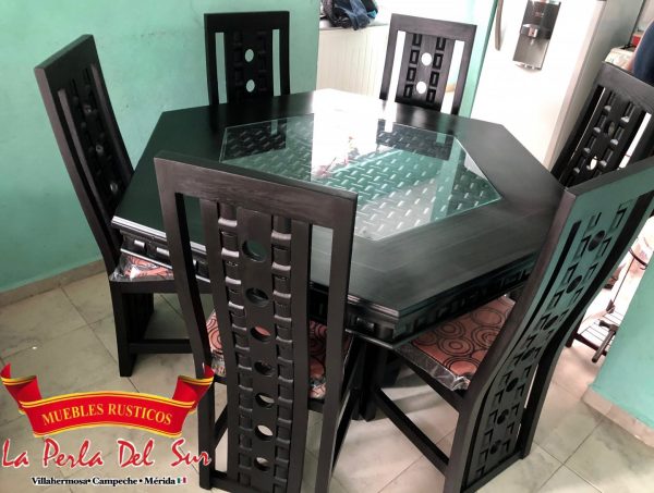 COMEDOR DE 6 SILLAS, MESA DE CUBO HEXAGONAL.