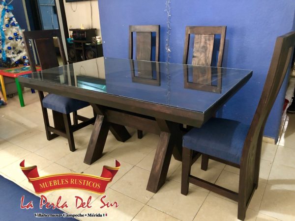 COMEDOR 6 SILLAS CRUZETA CRISTAL - Imagen 2