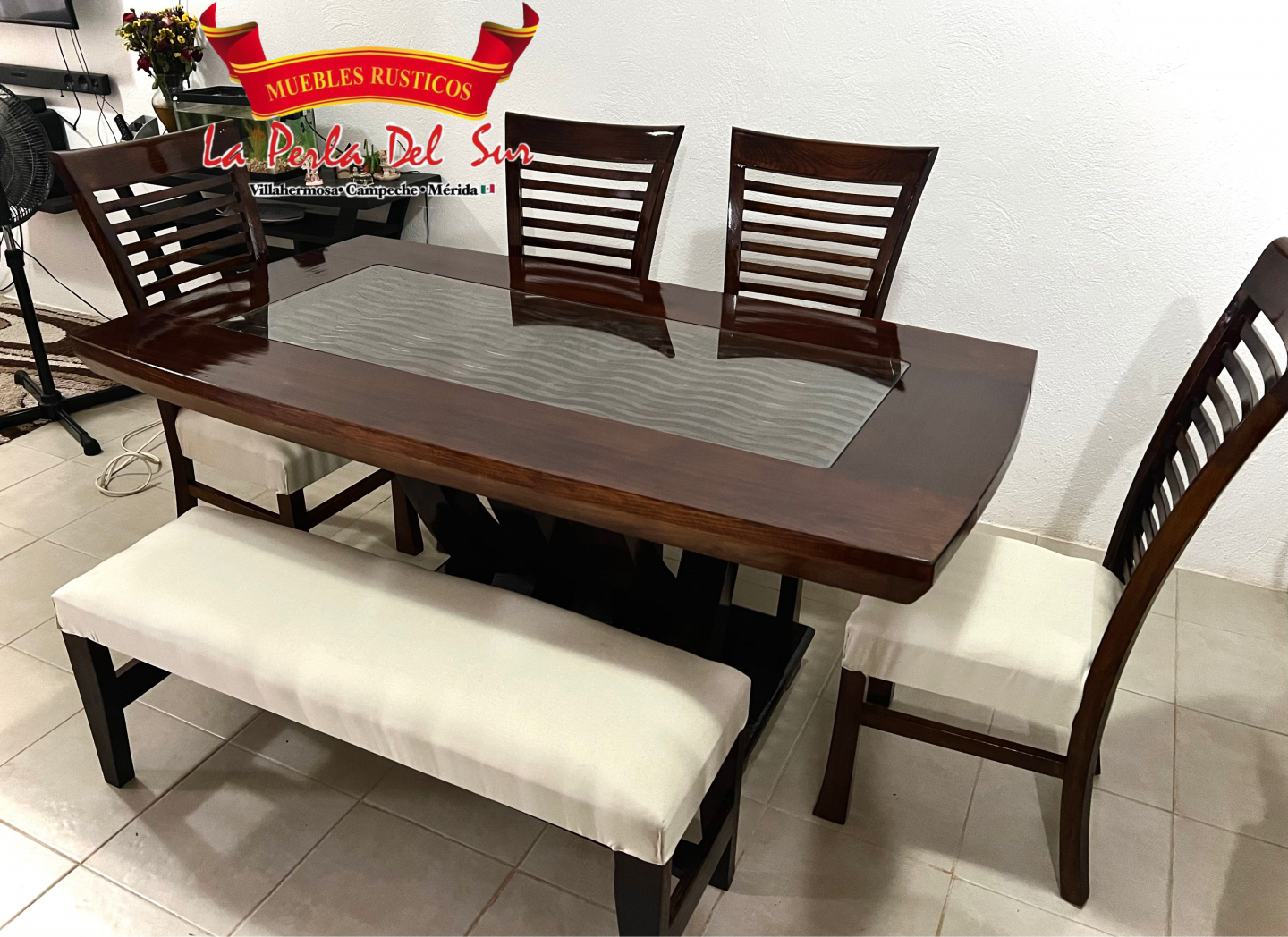 COMEDOR DE 6 SILLAS , CUBO R. COSTILLA BARNIZ COLOR CEDRO