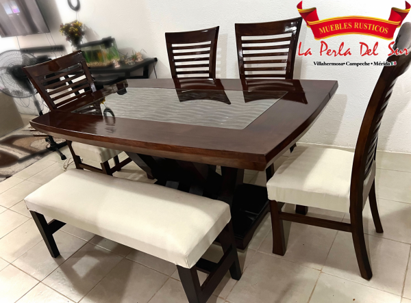 COMEDOR DE 6 SILLAS, MESA CUBO R. COSTILLA “BARNIZADO NOGAL” - Imagen 5